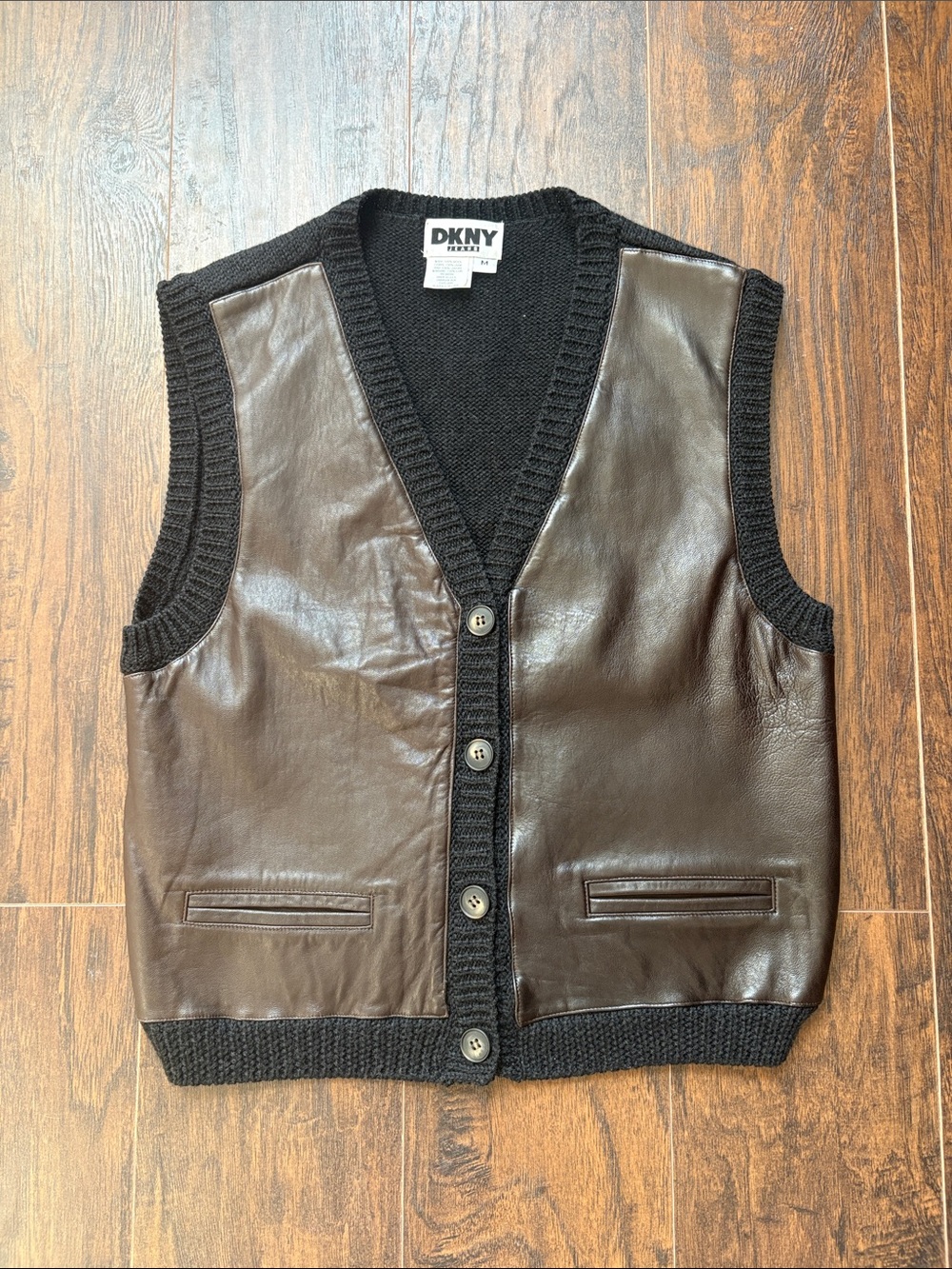 True Y2K Vintage DKNY Wool And Leather Vest, Size Medium